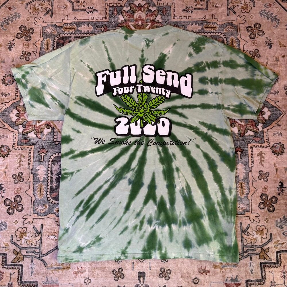 Full Send Nelk Boys Four Twenty 2020 Green Tie Dye Graphic T-Shirt Men Large 420